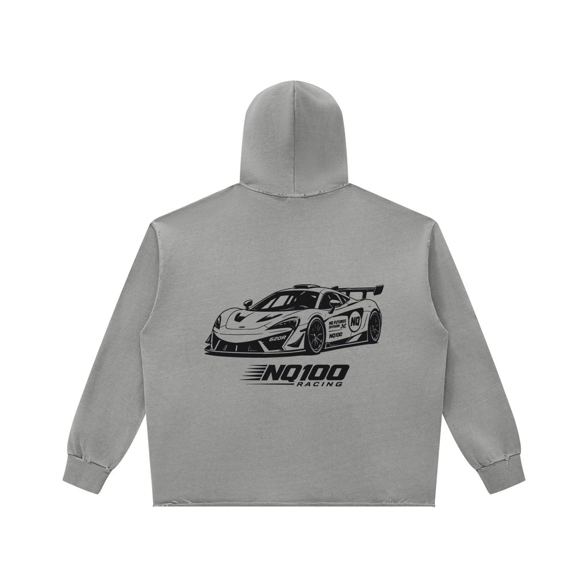 NQ100 Racing 620R Hoodie (100% Cotton) Light Grey back