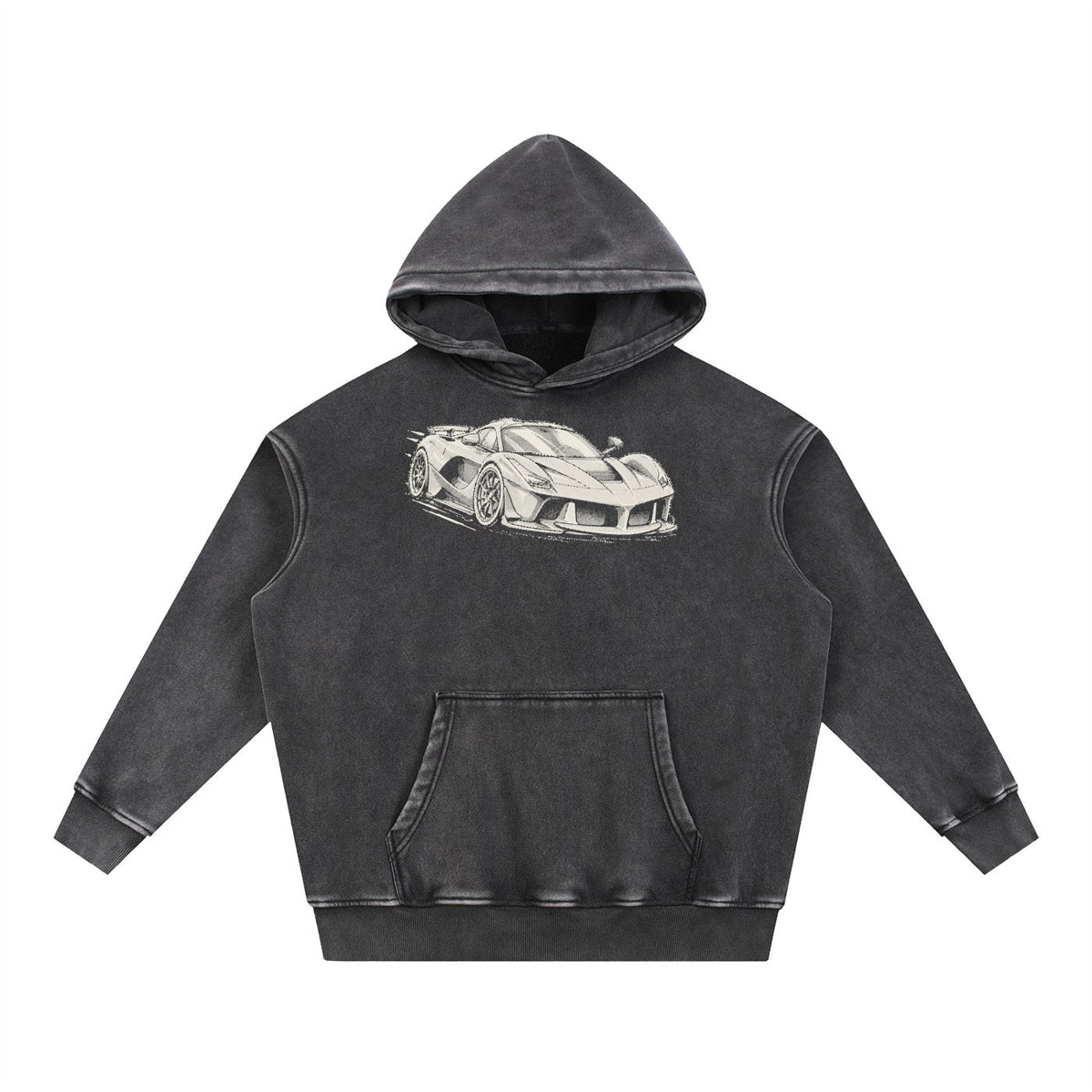 LaFerrari Front / Rear Hoodie Washed Black front