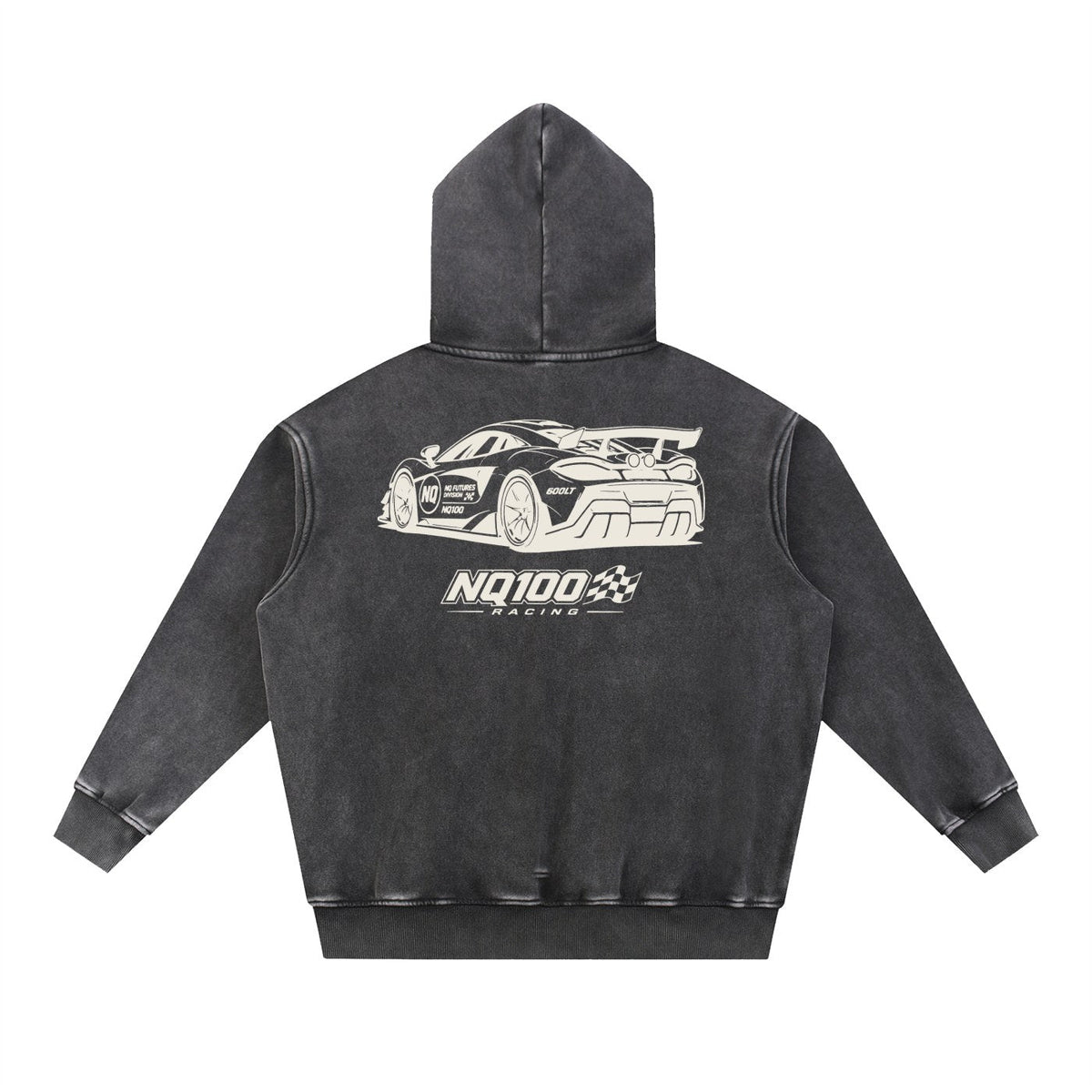 NQ 600LT Front / Rear Hoodie Washed Black back