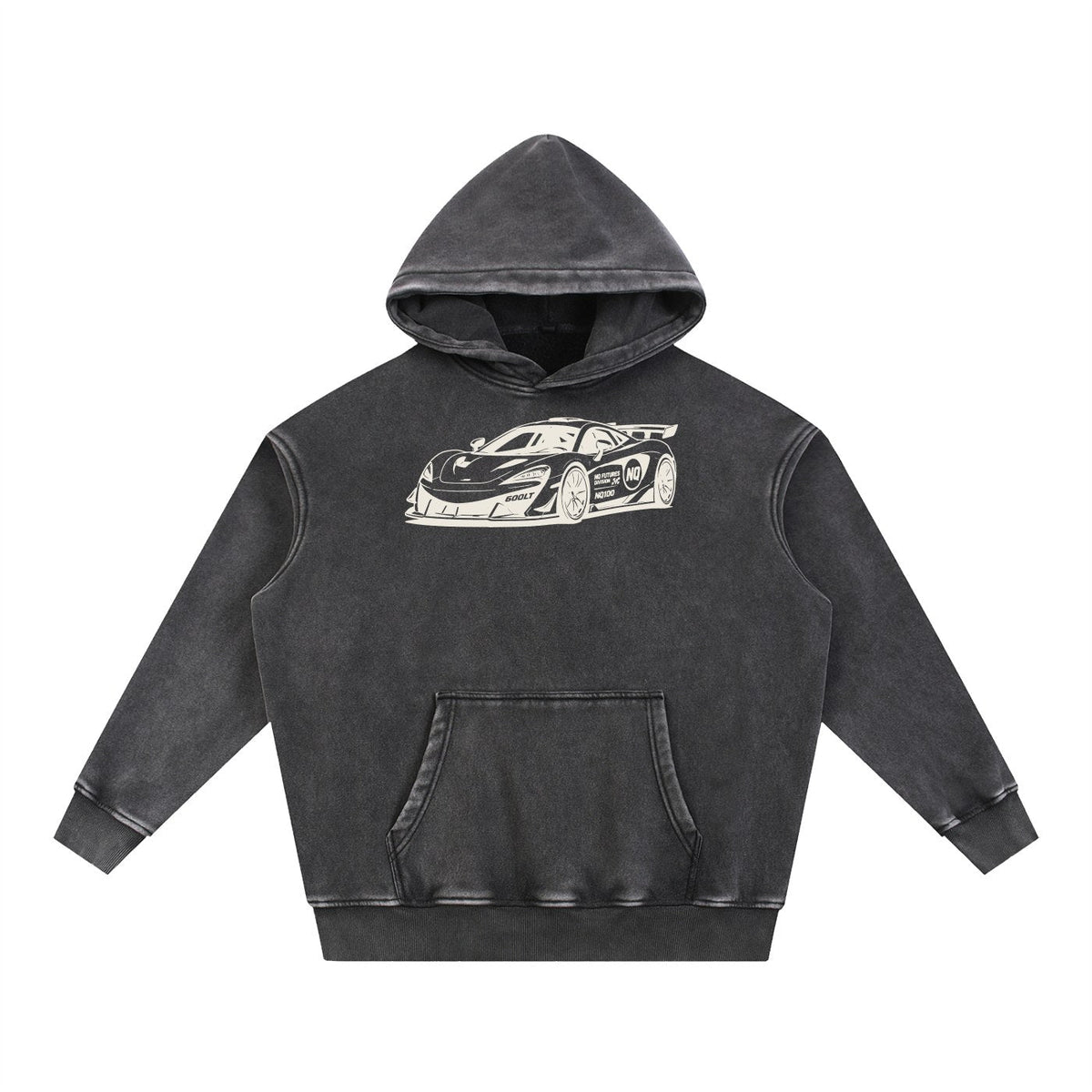NQ 600LT Front / Rear Hoodie Washed Black front