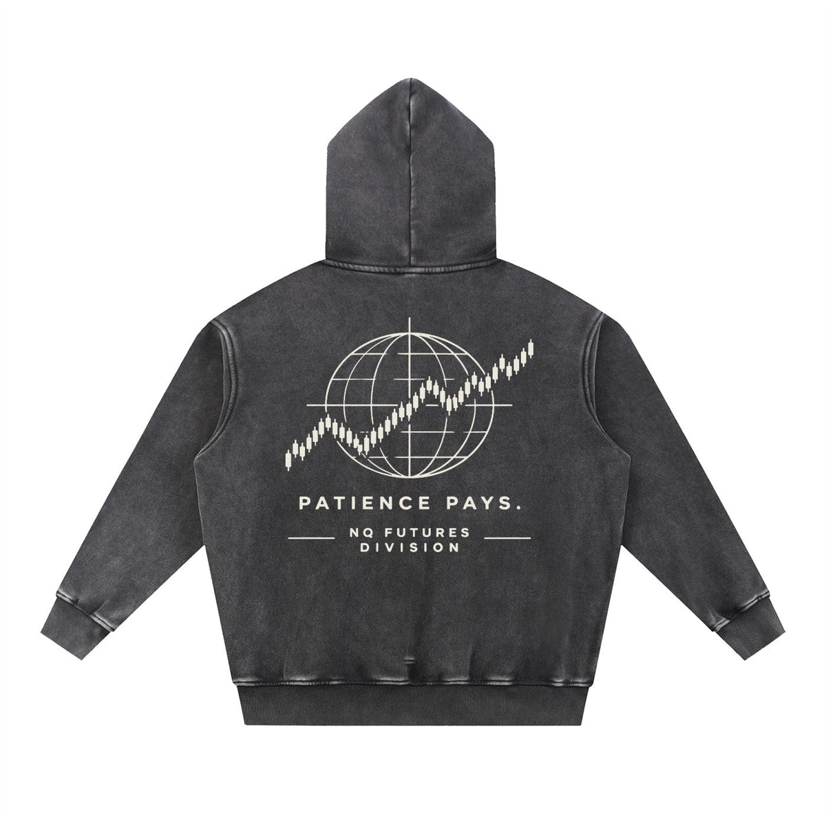 NQ Patience Pays Globe Hoodie Washed Black back