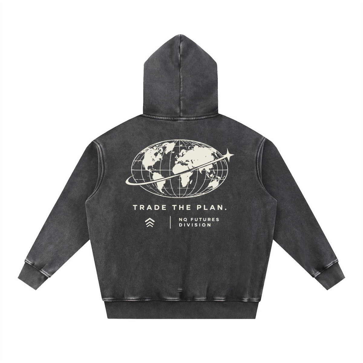 NQ Trade The Plan Globe Hoodie Washed Black back
