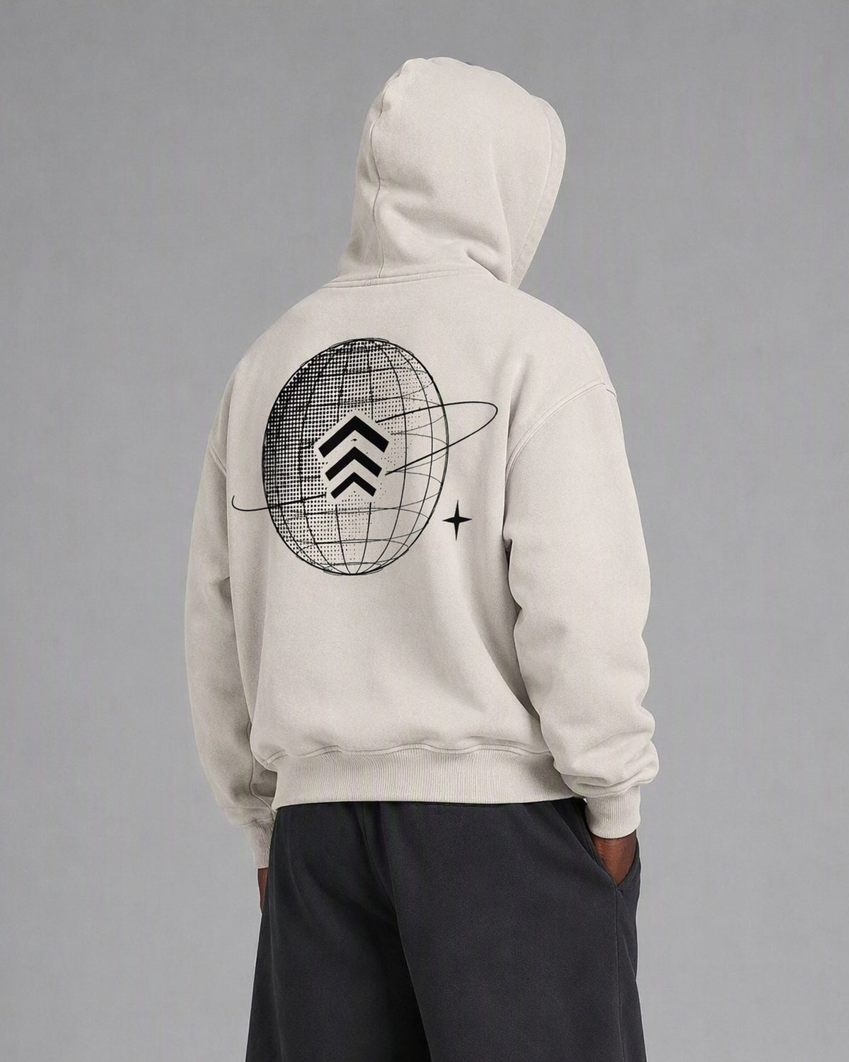 GERBFLOW Globe Halftone Hoodie Washed Bone on model