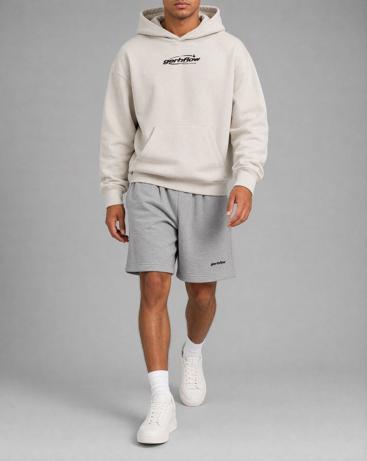 GERBFLOW Laurel Crest Hoodie Washed Bone on model