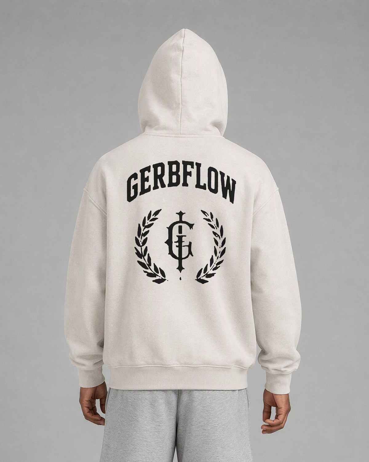 GERBFLOW Laurel Crest Hoodie Washed Bone on model
