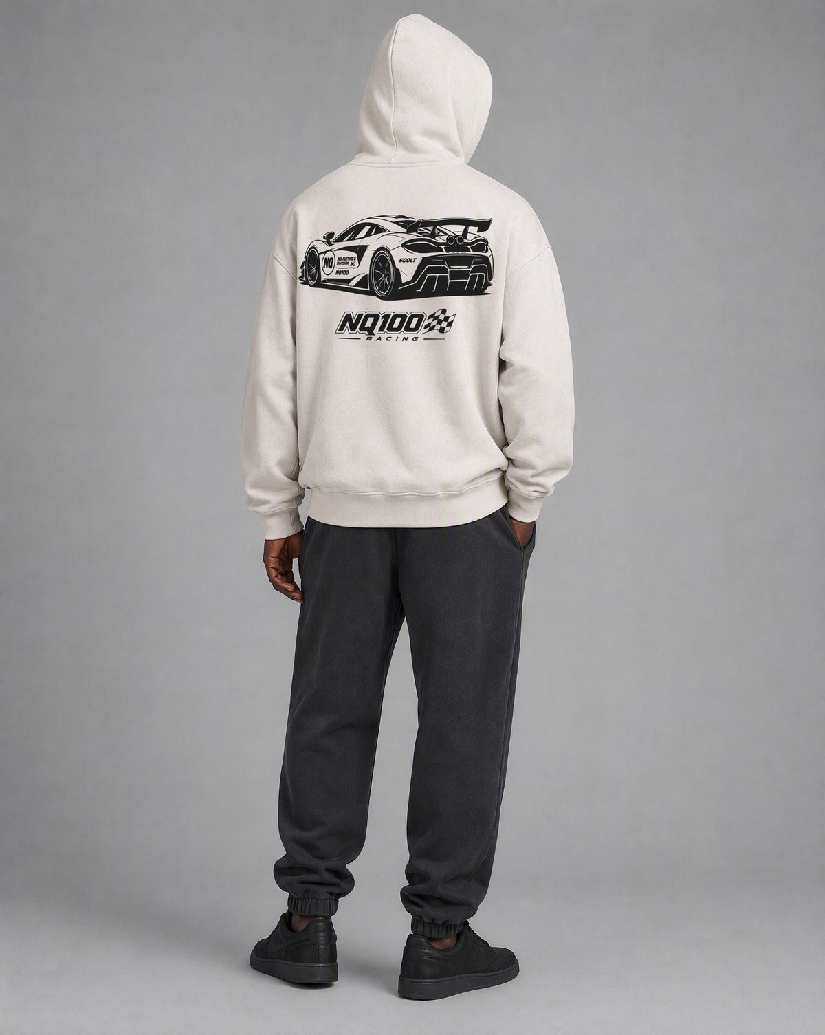 NQ 600LT Front / Rear Hoodie Washed Bone on model