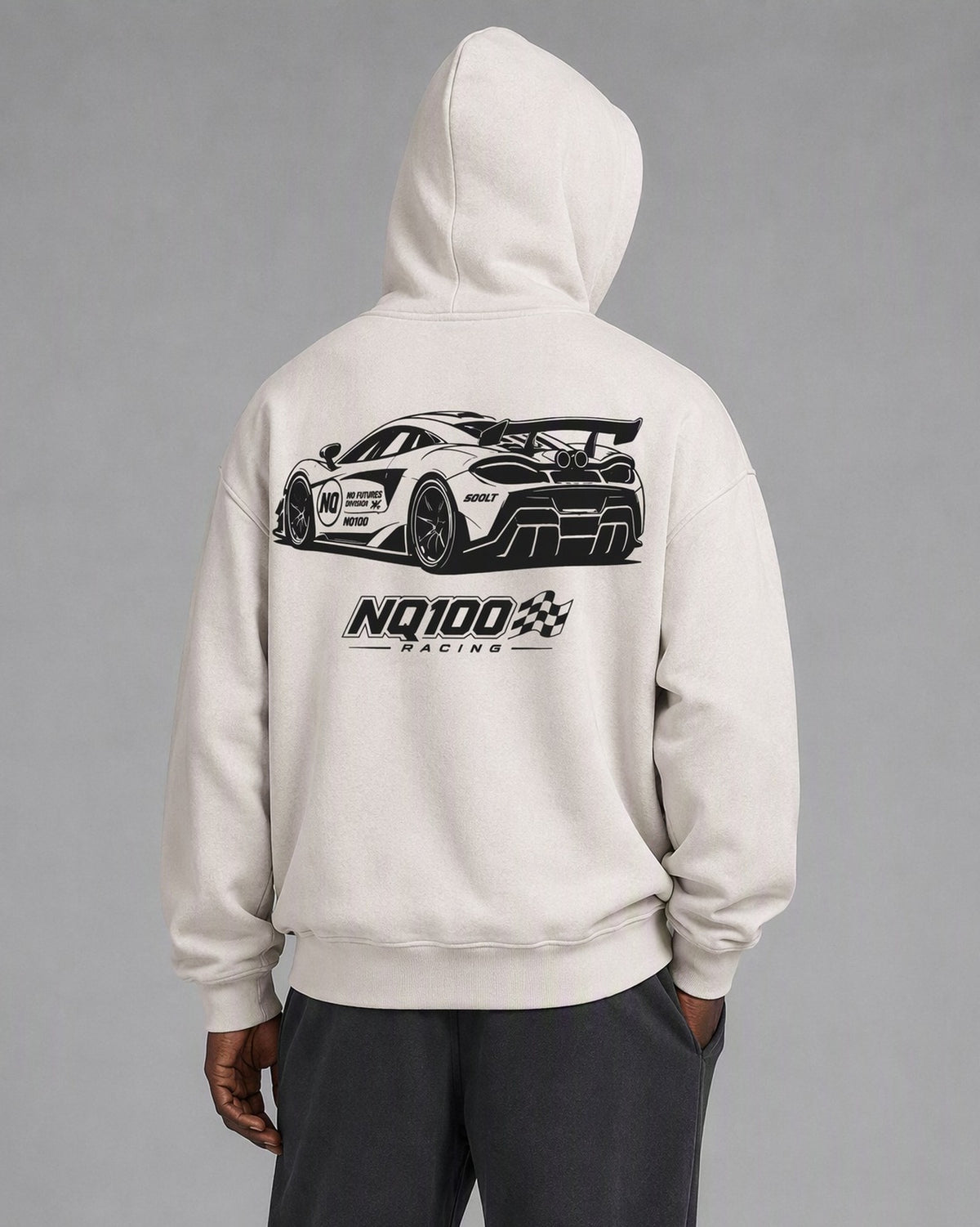 NQ 600LT Front / Rear Hoodie Washed Bone on model