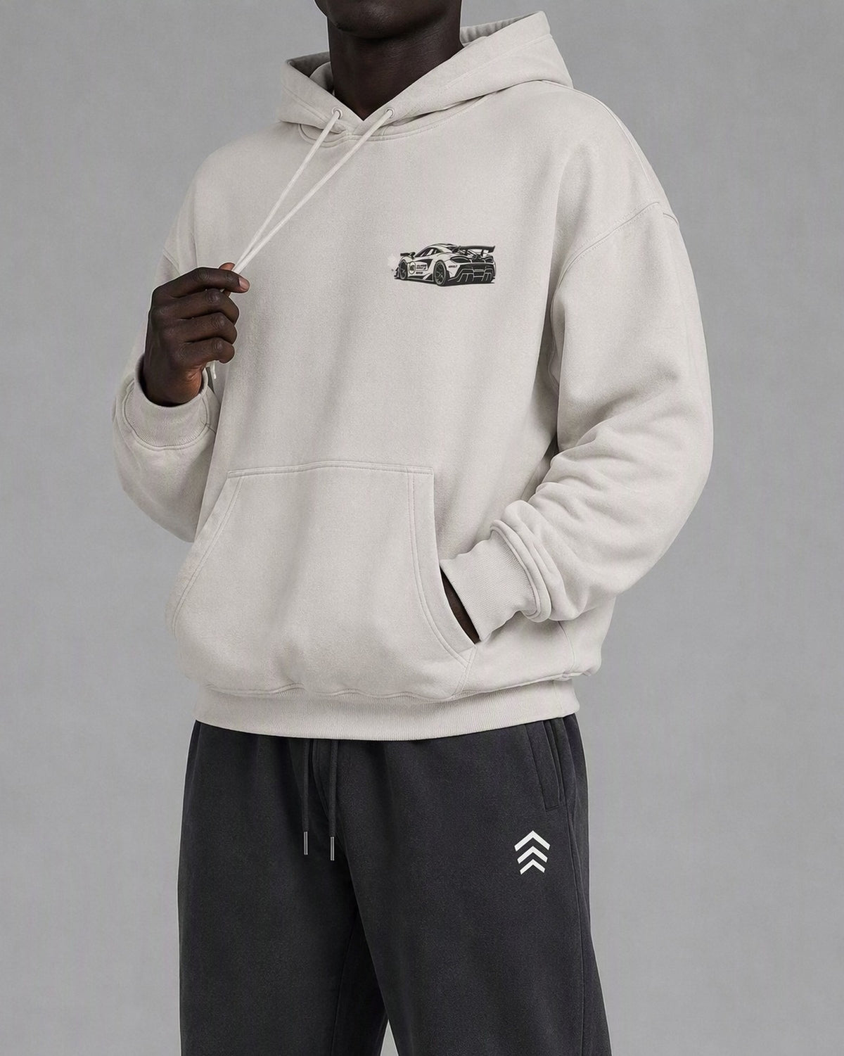 NQ 600LT Front / Rear Hoodie Washed Bone on model