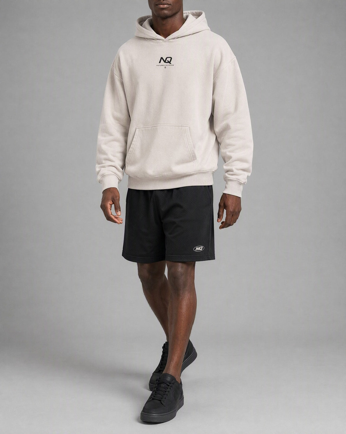 NQ Trade The Plan Globe Hoodie Washed Bone on model