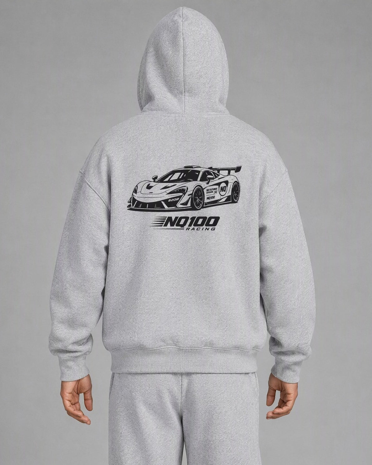 NQ100 Racing 620R Hoodie Washed Bone on model
