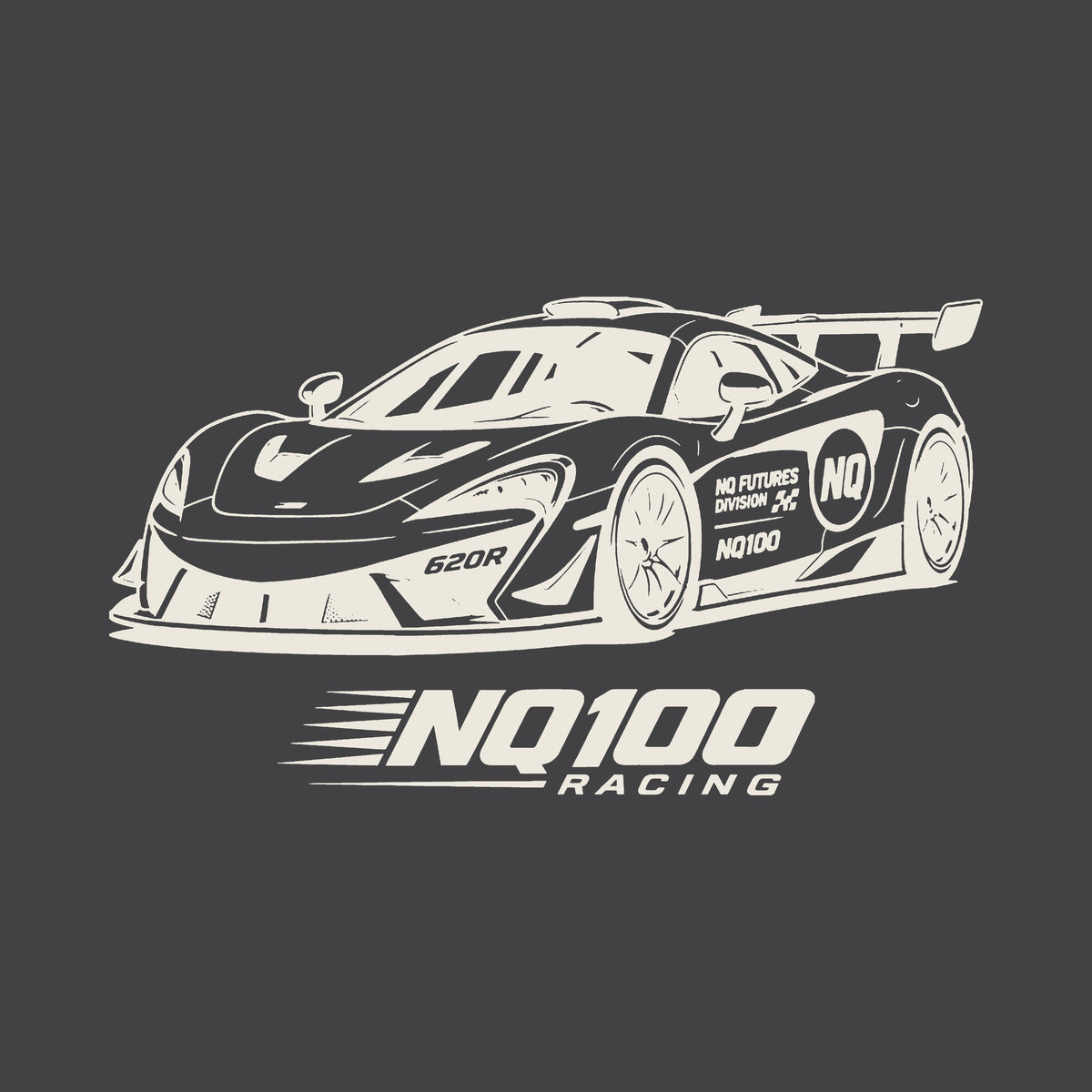 NQ100 Racing 620R Hoodie Washed Black back print close-up