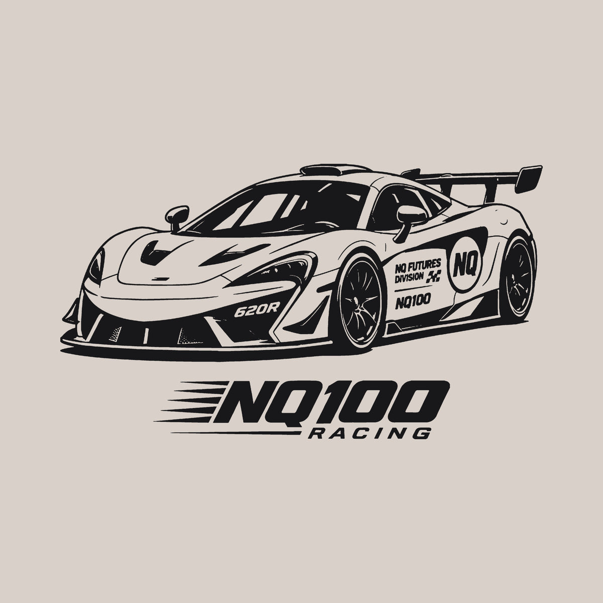 NQ100 Racing 620R Hoodie Washed Bone back print close-up
