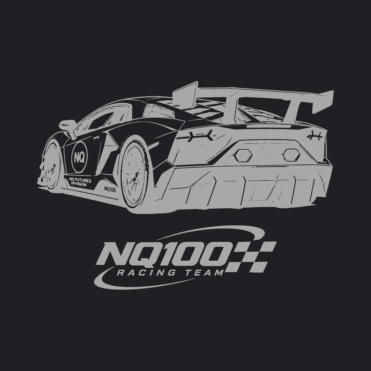 NQ100 Racing Team SVJ Hoodie Black back print close-up