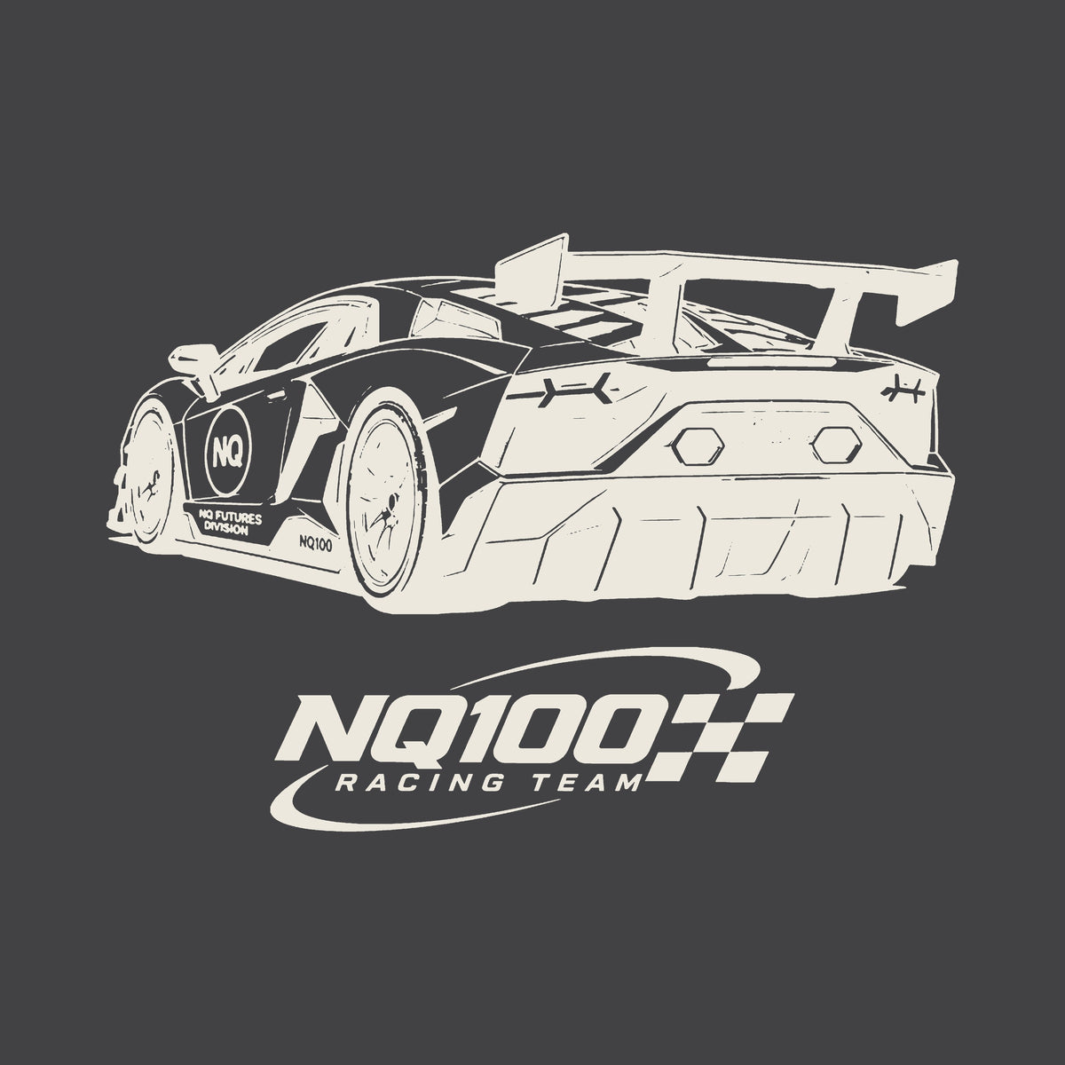 NQ100 Racing Team SVJ Hoodie Washed Black back print close-up
