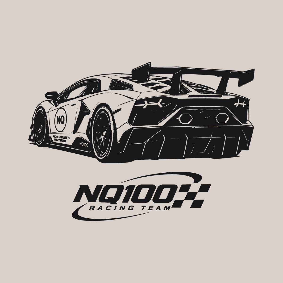 NQ100 Racing Team SVJ Hoodie Washed Bone back print close-up